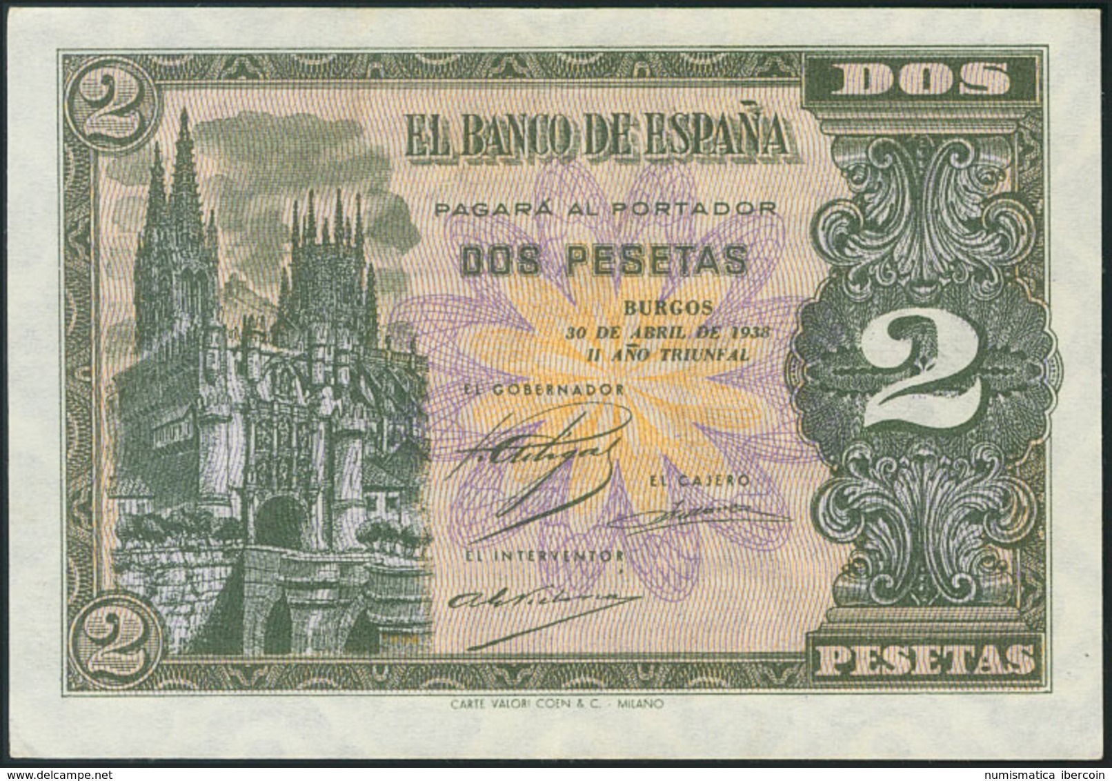 955 2 Pesetas. 30 De Abril De 1938. Banco De España, Burgos. Serie G. (Edifil 2017: 429a). MBC+. - Sonstige & Ohne Zuordnung