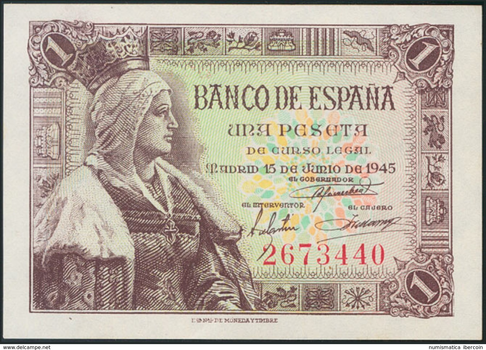 963 1 Pesetas. 15 De Junio De 1945. Sin Serie. (Edifil 2017: 448). SC. - Andere & Zonder Classificatie