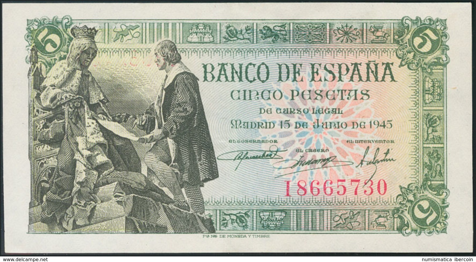 966 5 Pesetas. 15 De Junio De 1945. Serie I. (Edifil 2017: 449). MBC-. - Altri & Non Classificati