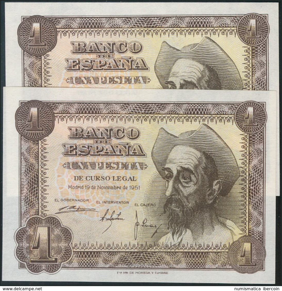 972 1 Peseta. 19 De Noviembre De 1951. Serie G, Pareja Correlativa. (Edifil 2017: 461a). SC. - Other & Unclassified