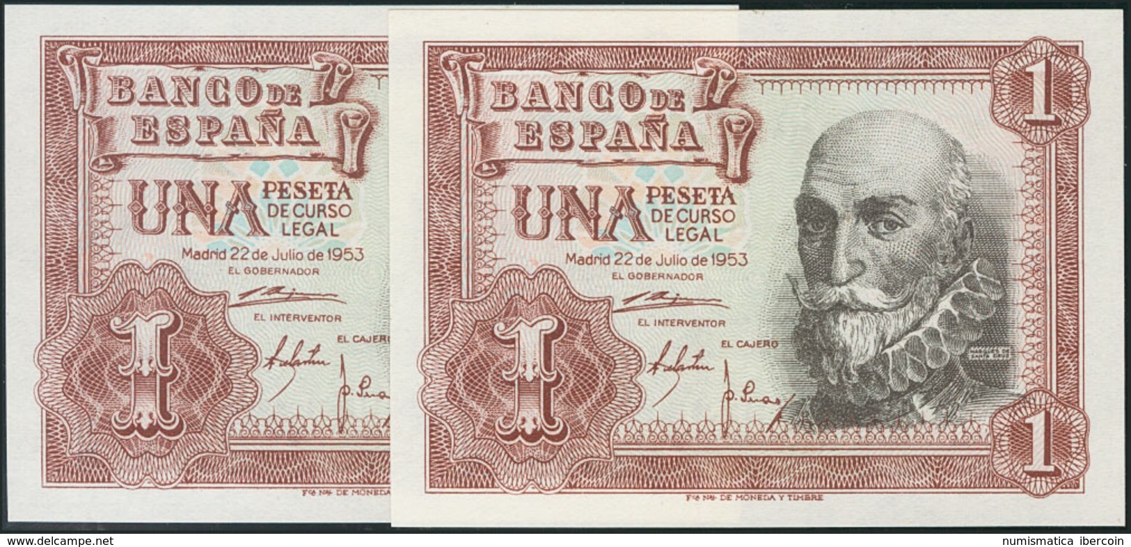 973 1 Peseta. 22 De Julio De 1953. Serie Z, Pareja Correlativa. (Edifil 2017: 465a). SC. - Andere & Zonder Classificatie