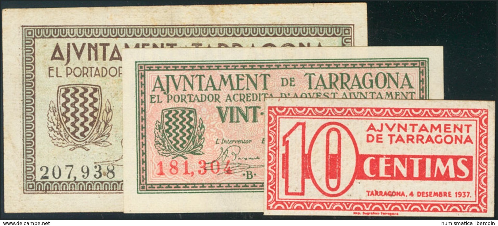 976 Conjunto De Billetes Locales Del Periodo De La Guerra Civil Del Ajuntament De Tarragona. BC. - Andere & Zonder Classificatie