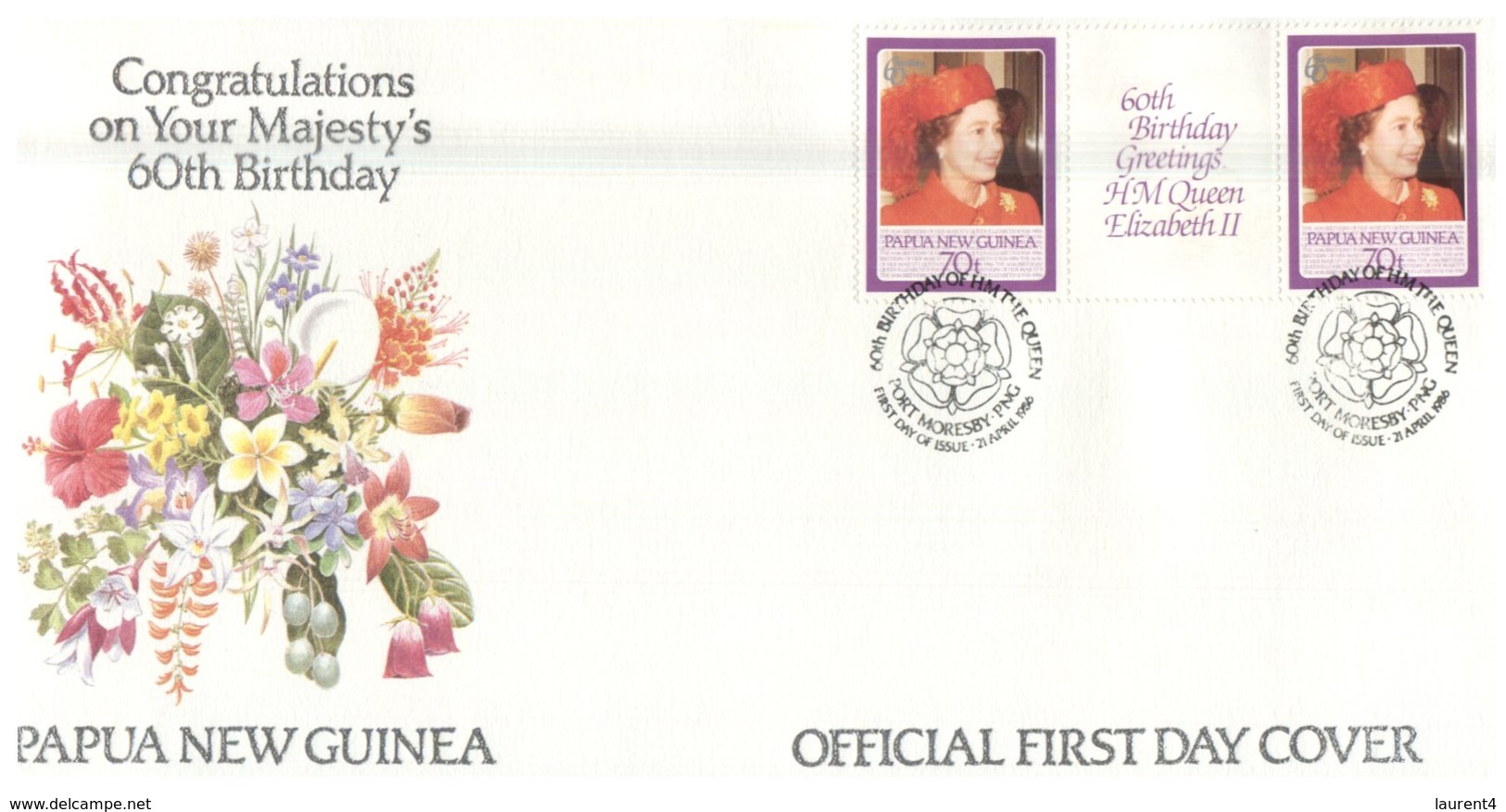 (10) Papua New Guinea FDC Special Cover - Queen's 60th Birthday - Papouasie-Nouvelle-Guinée