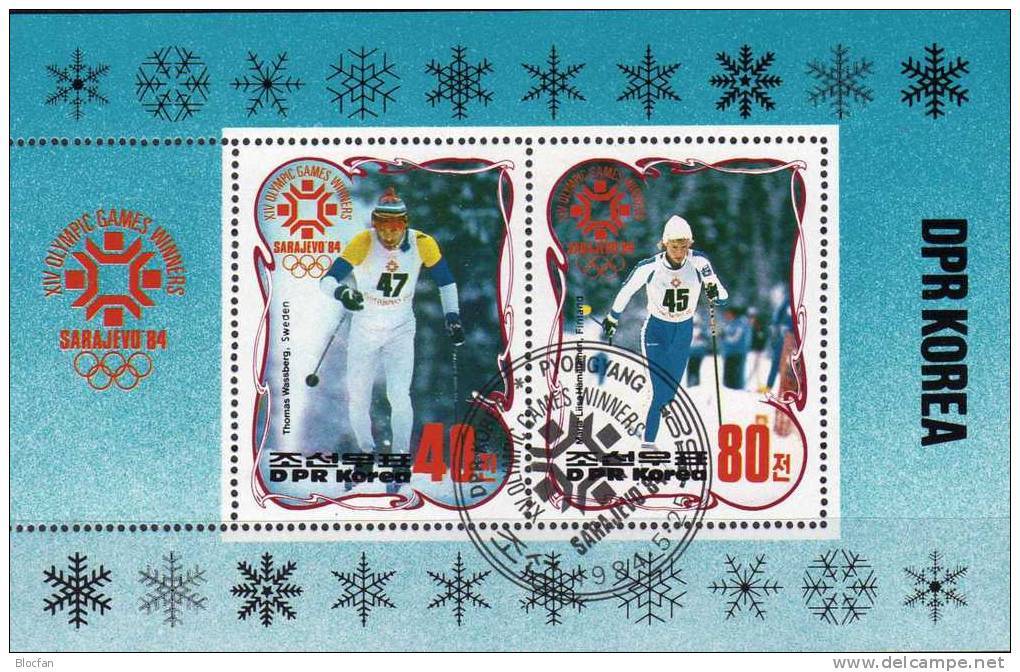 Olympia Sarajevo 1984 Korea 2460/1,ZD,Block 175 O +FDC 24€ Sieger Langlauf Wassberg Sweden Winner Olympic Sheet Bf Corea - Korea (Nord-)