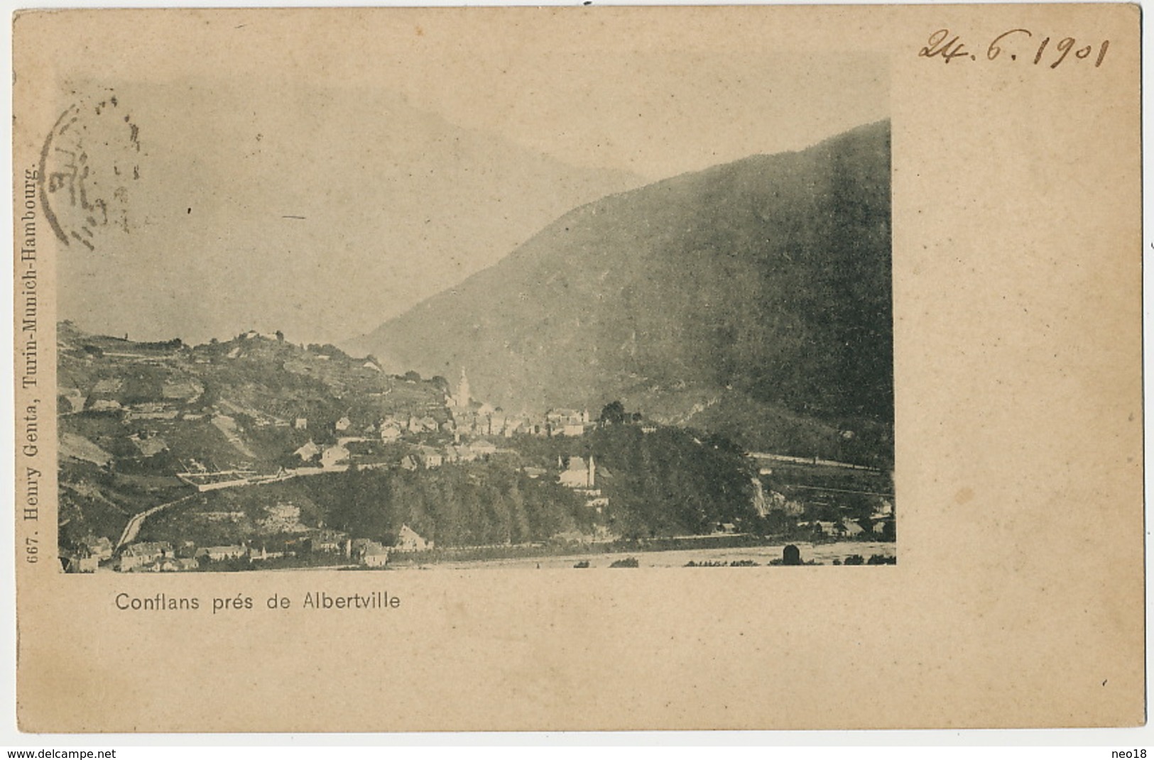 Conflans Près Albertville Vue Generale  Edit Henry Genta 662 Turin Munich Hambourg  Pionniere 1901 - Autres & Non Classés