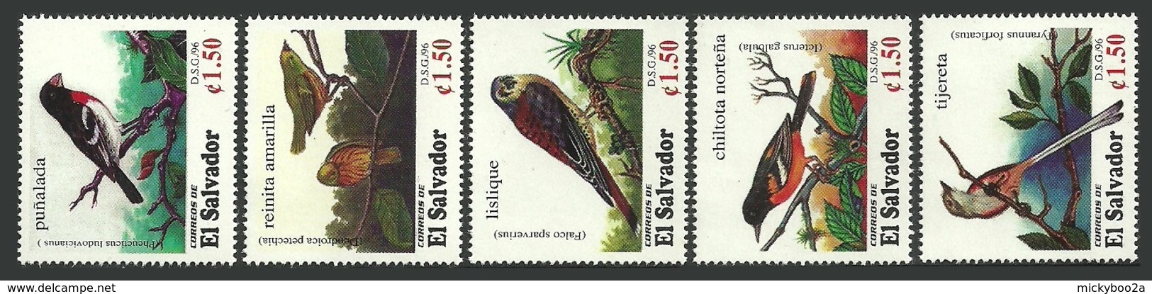 EL SALVADOR 1996 MIGRATORY BIRDS ORIOLE KESTREL GROSBEAK WARBLER SET MNH - El Salvador