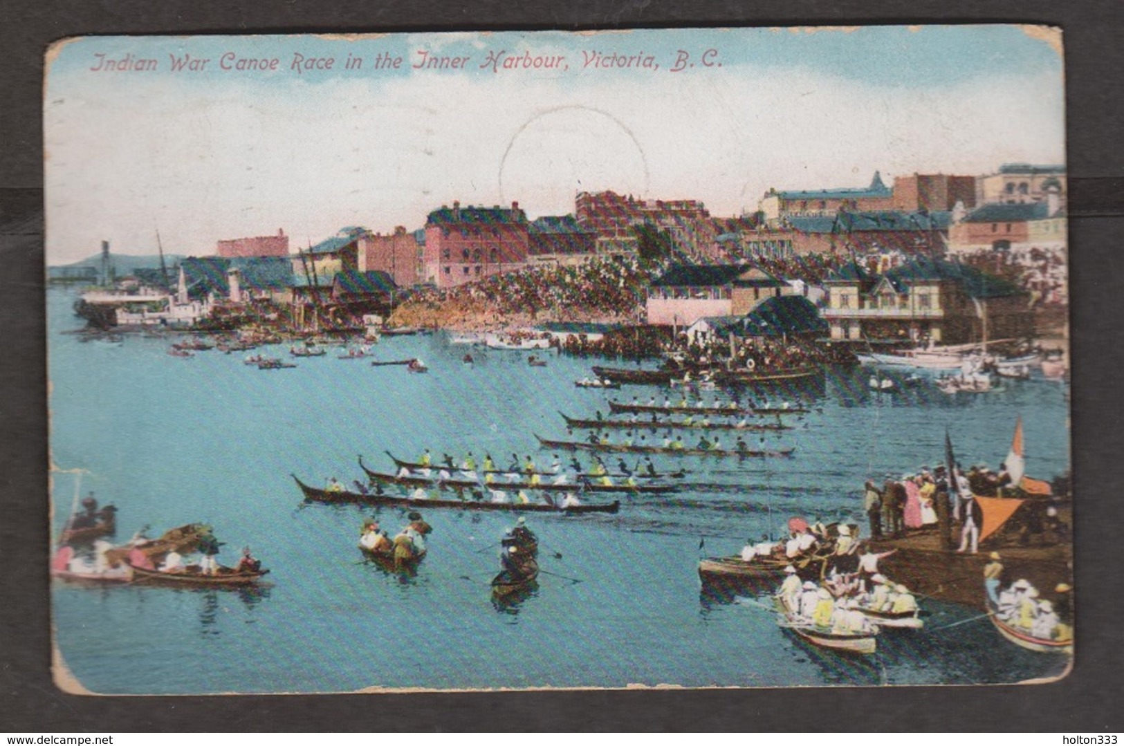 Indian War Canoe Race, Inner Harbour, Victoria, BC - Used 1910 - Corner & Edge Wear - Victoria