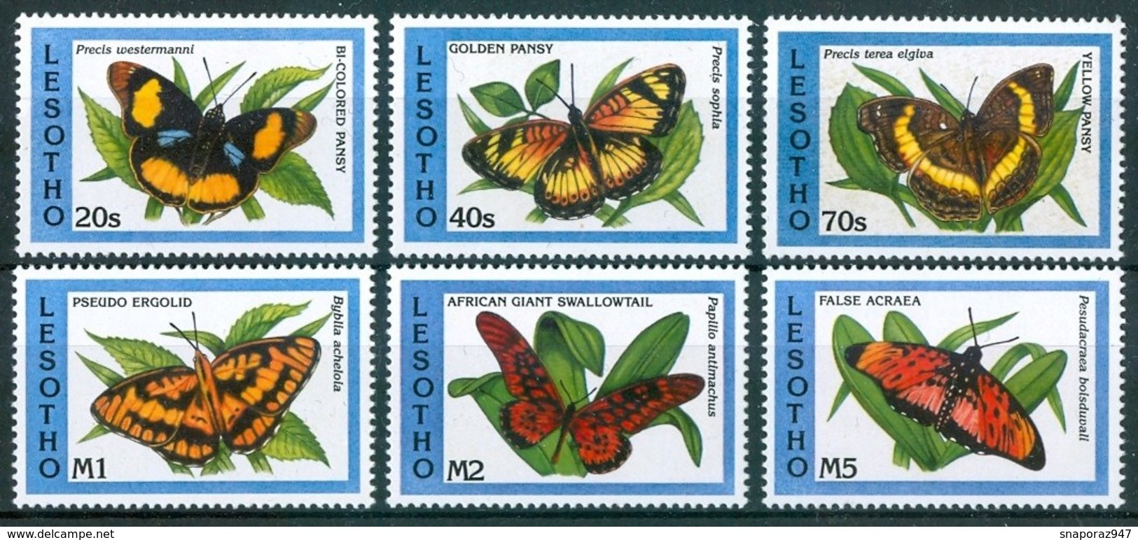 1993 Lesotho Farfalle Butterflies Papillons Fiori Flowers Fleurs Set MNH** B530 - Farfalle