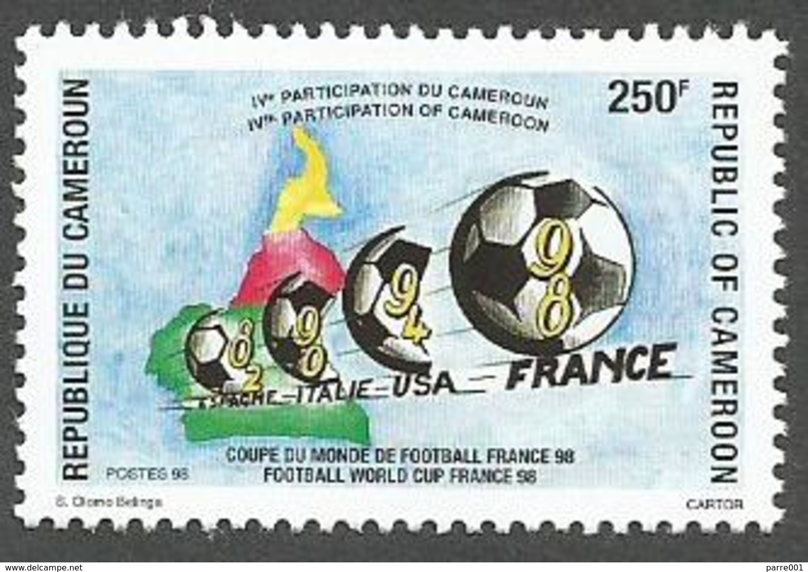 Cameroun Cameroon 1998 World Cup Football France 250f Mi 1235 Neuf Mint - Cameroon (1960-...)