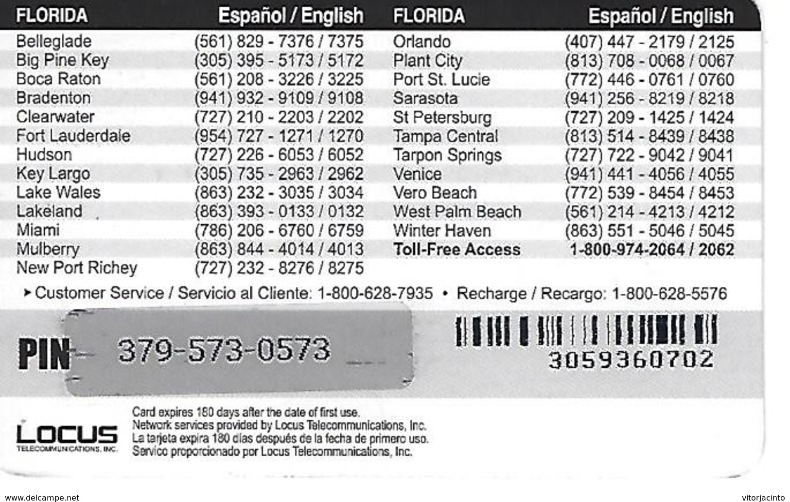 Locus Prepaid Phonecard - Florida (USA) - Autres & Non Classés