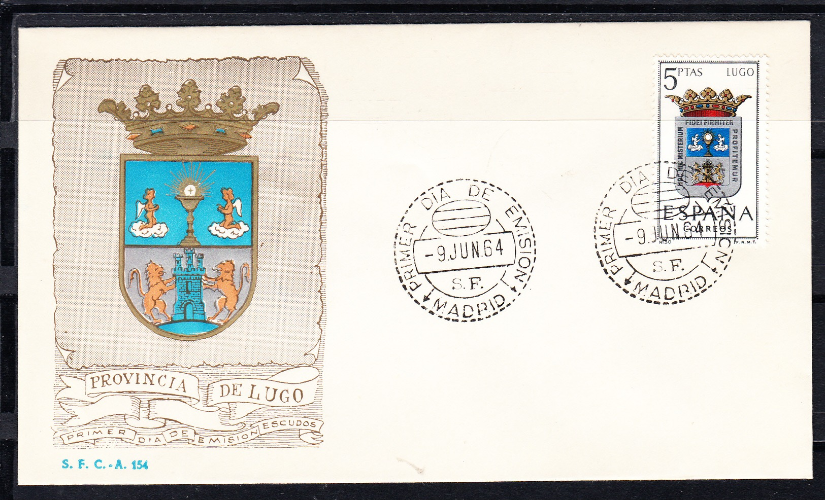 ESPAÑA 1963.SOBRE 1er. DIA FDC EDIFIL Nº 1556.ESCUDO DE LUGO .MATASELLOS DE MADRID . CECI 3 Nº 191 - FDC