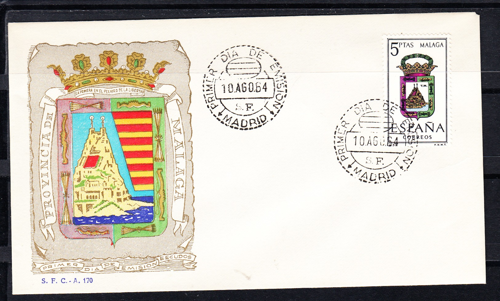 ESPAÑA 1963.SOBRE 1er. DIA FDC EDIFIL Nº 1558.ESCUDO DE MALAGA .MATASELLOS DE MADRID . CECI 3 Nº 193 - FDC