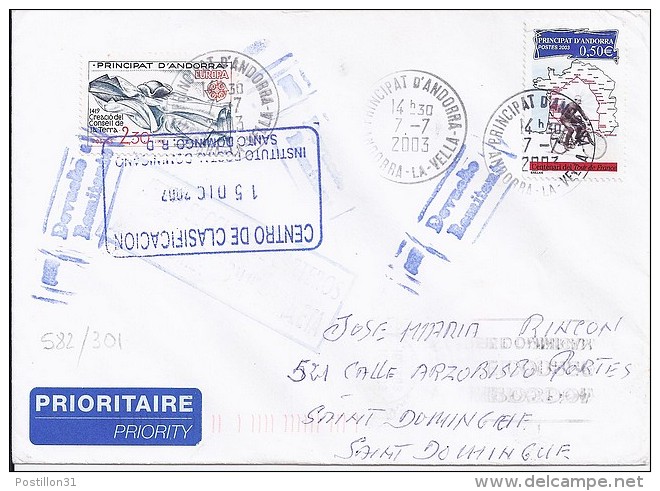 TP N° 582 + DIVERS  SUR LETTRE  DU 07.07.03  POUR ST DOMINGUE - Cartas & Documentos