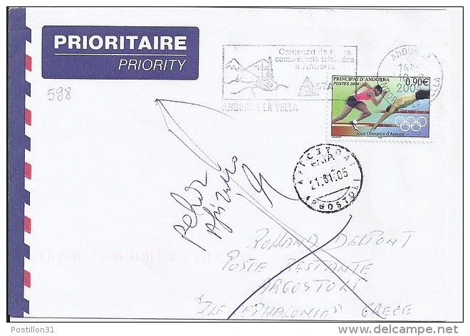 TP N° 598 SEUL SUR LETTRE DU 10.08.04 POUR LA GRECE - Covers & Documents