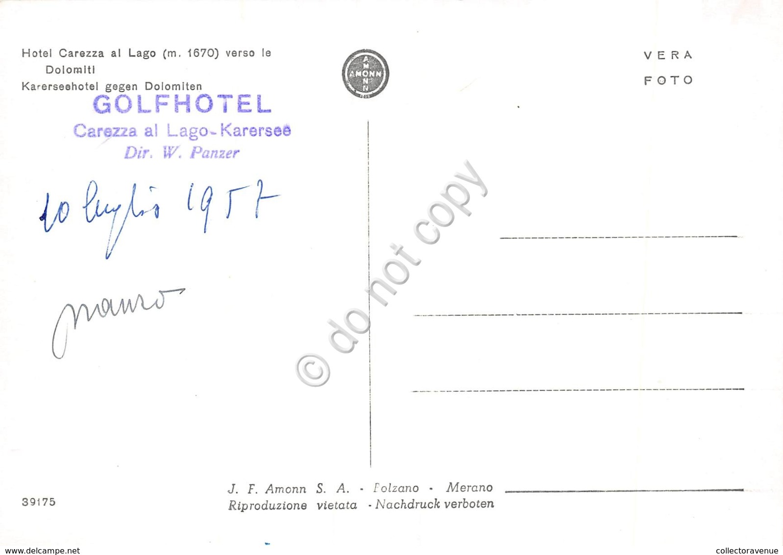 Cartolina Carezza Al Lago Golf Hotel 1957 - Bolzano (Bozen)