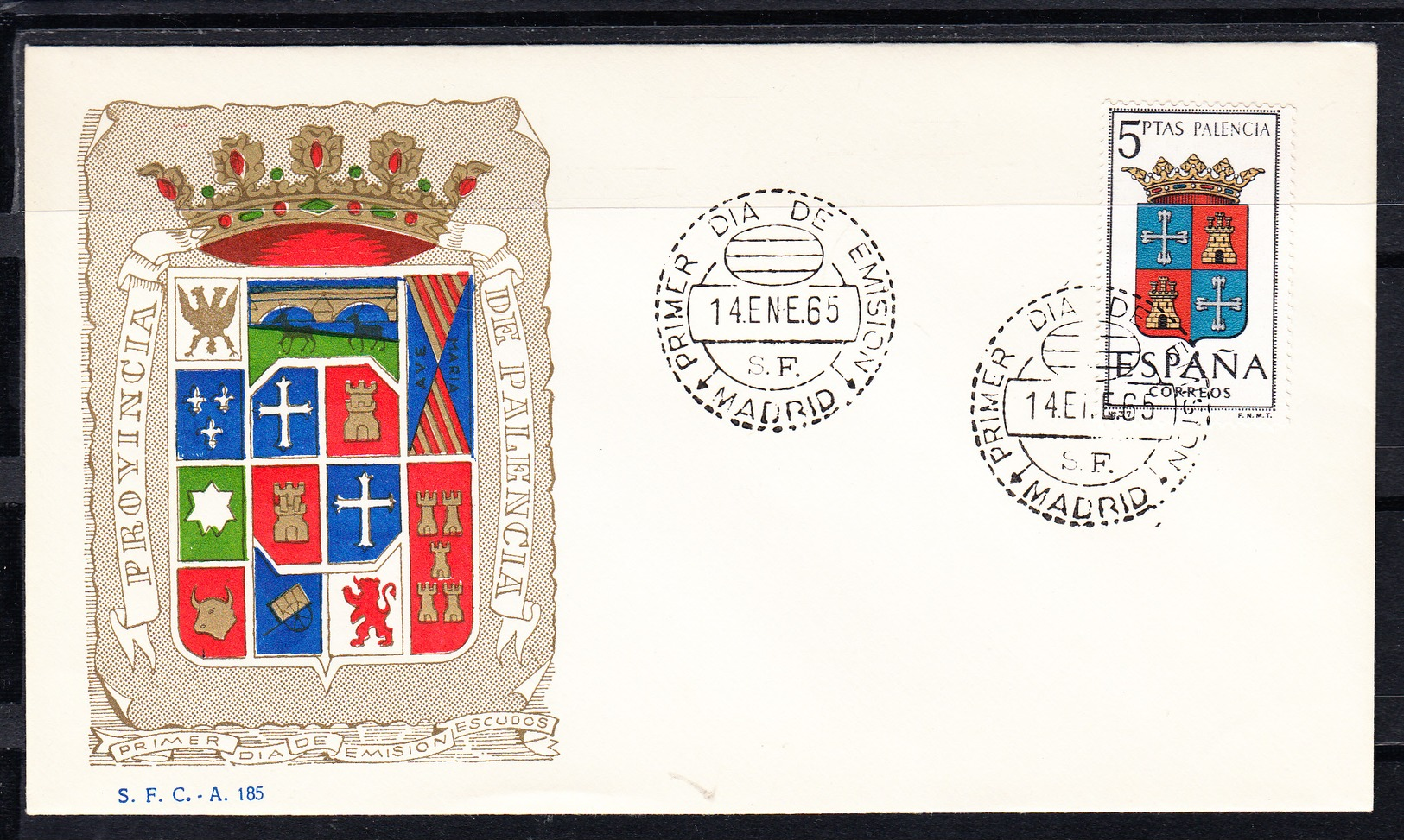 ESPAÑA 1965.SOBRE 1er. DIA FDC EDIFIL Nº 1561.ESCUDO DE PALENCIA  .MATASELLOS DE MADRID . CECI 3 Nº 197 - FDC