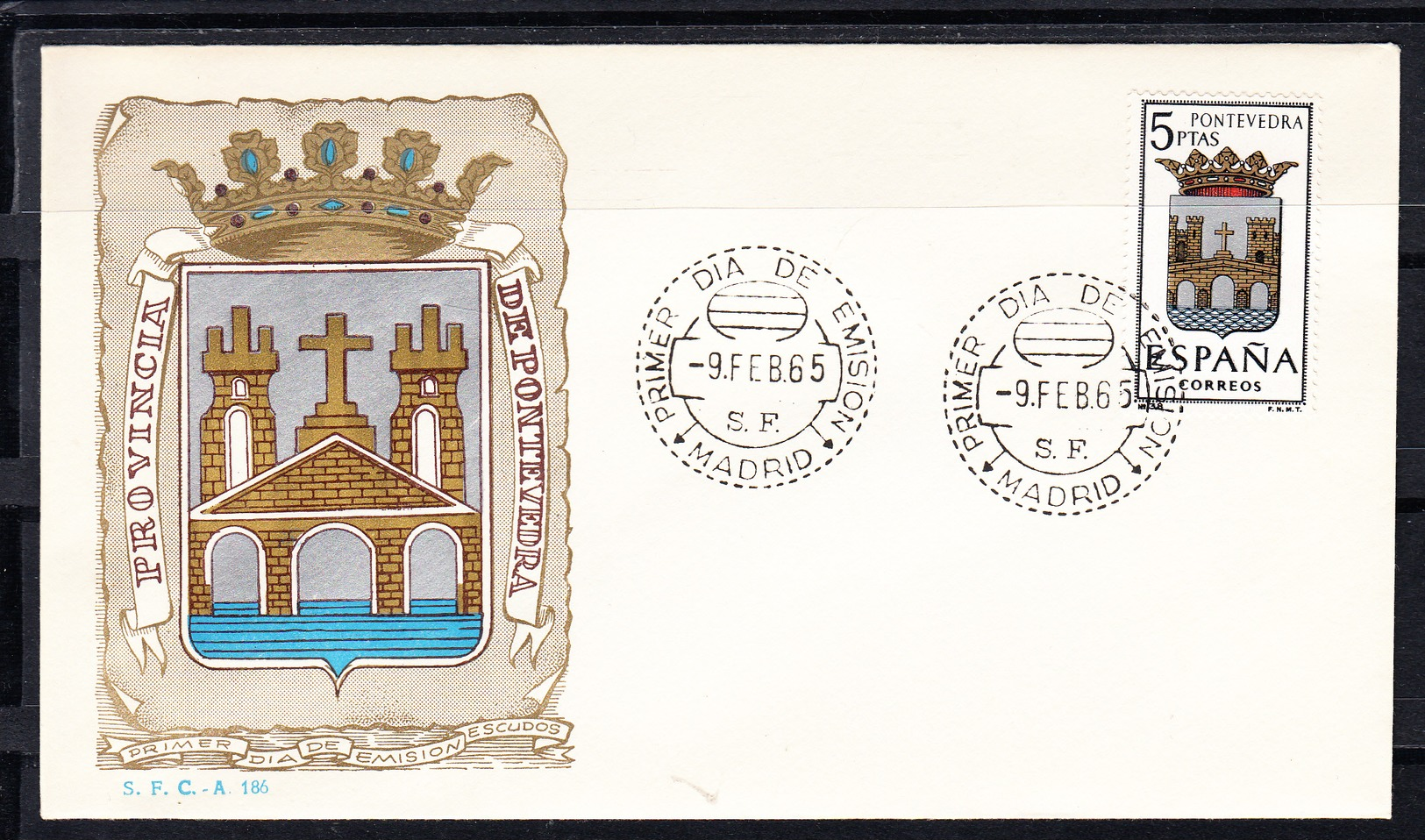 ESPAÑA 1965.SOBRE 1er. DIA FDC EDIFIL Nº 1631.ESCUDO DE PONTEVEDRA  .MATASELLOS DE MADRID . CECI 3 Nº 198 - FDC