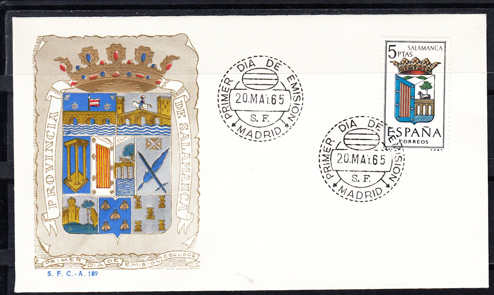 ESPAÑA 1965.SOBRE 1er. DIA FDC EDIFIL Nº 1635.ESCUDO DE SALAMANCA  .MATASELLOS DE MADRID . CECI 3 Nº 201 - FDC