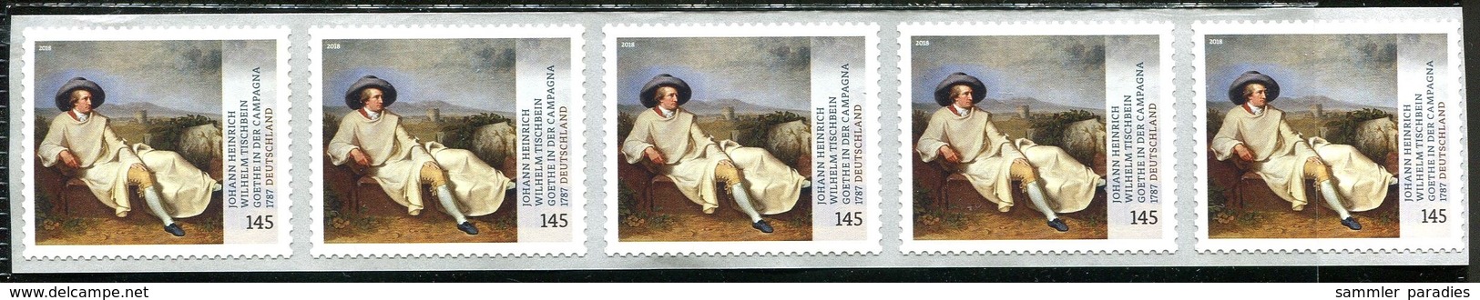 A09-02) BRD - 5x Mi 3397 R Gestanzt Mit Nummer 15 - ** Postfrisch - 145C  Gemälde Von J H W Tischbein - Ausg: 07.06.2018 - Unused Stamps