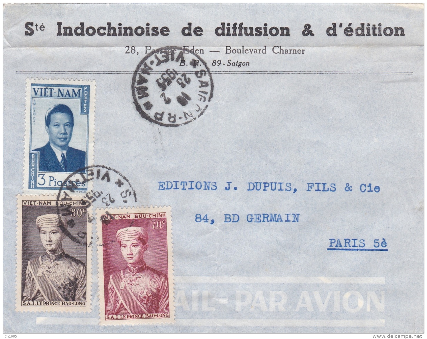 VIETNAM :   Princes Bao Daï Et Bao Long  Sur Lettre  " Sté Indochinoise De Diffusion Et D'édition "  CaD  Saïgon De 1955 - Viêt-Nam