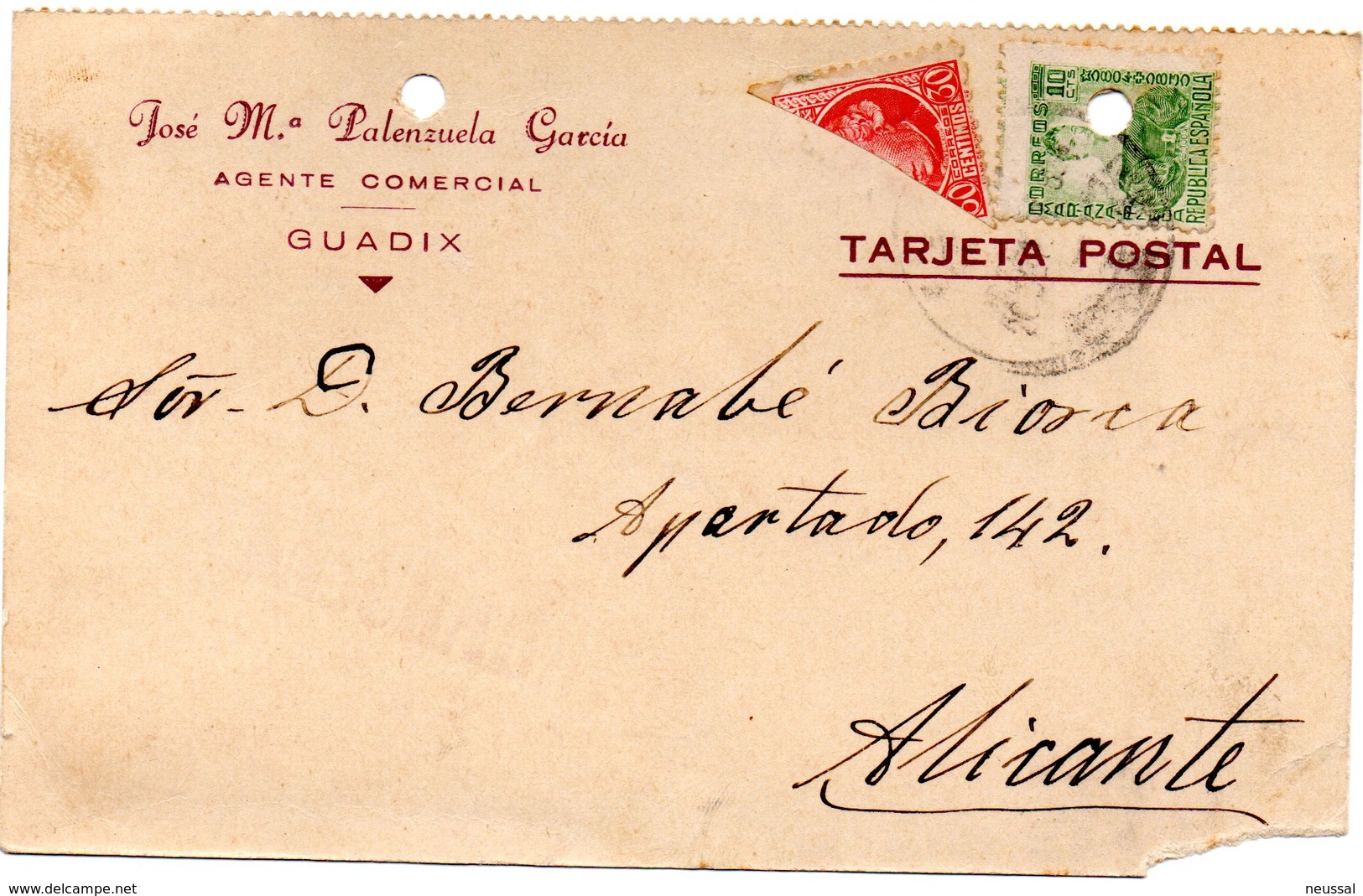 Tarjeta Postal  De Guadix De 1937 - Storia Postale