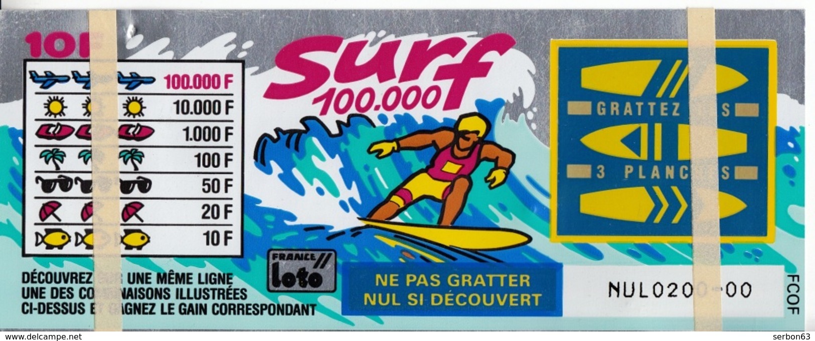 1 TICKET SURF FRANCE LOTO FDJ GRAND SPÉCIMEN NEUF DE DÉMONSTRATION POUR VITRINE NON GRATTE 19X12cm - NOTRE SITE Serbon - Billetes De Lotería