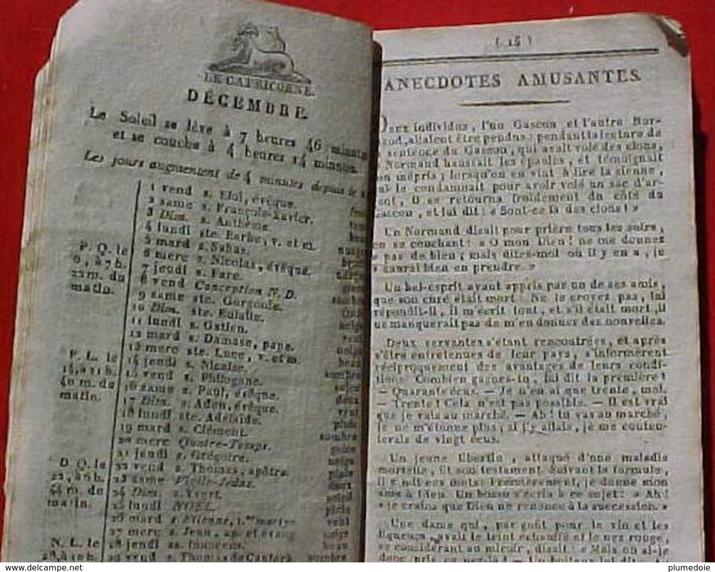 ALMANACH CALENDRIER  1826 ,  FETES , FOIRES  Départements 09 , 11 , 12 , 31, 32, 33 , 46 , 47 , 64 , 65 , 66, 81 , 82