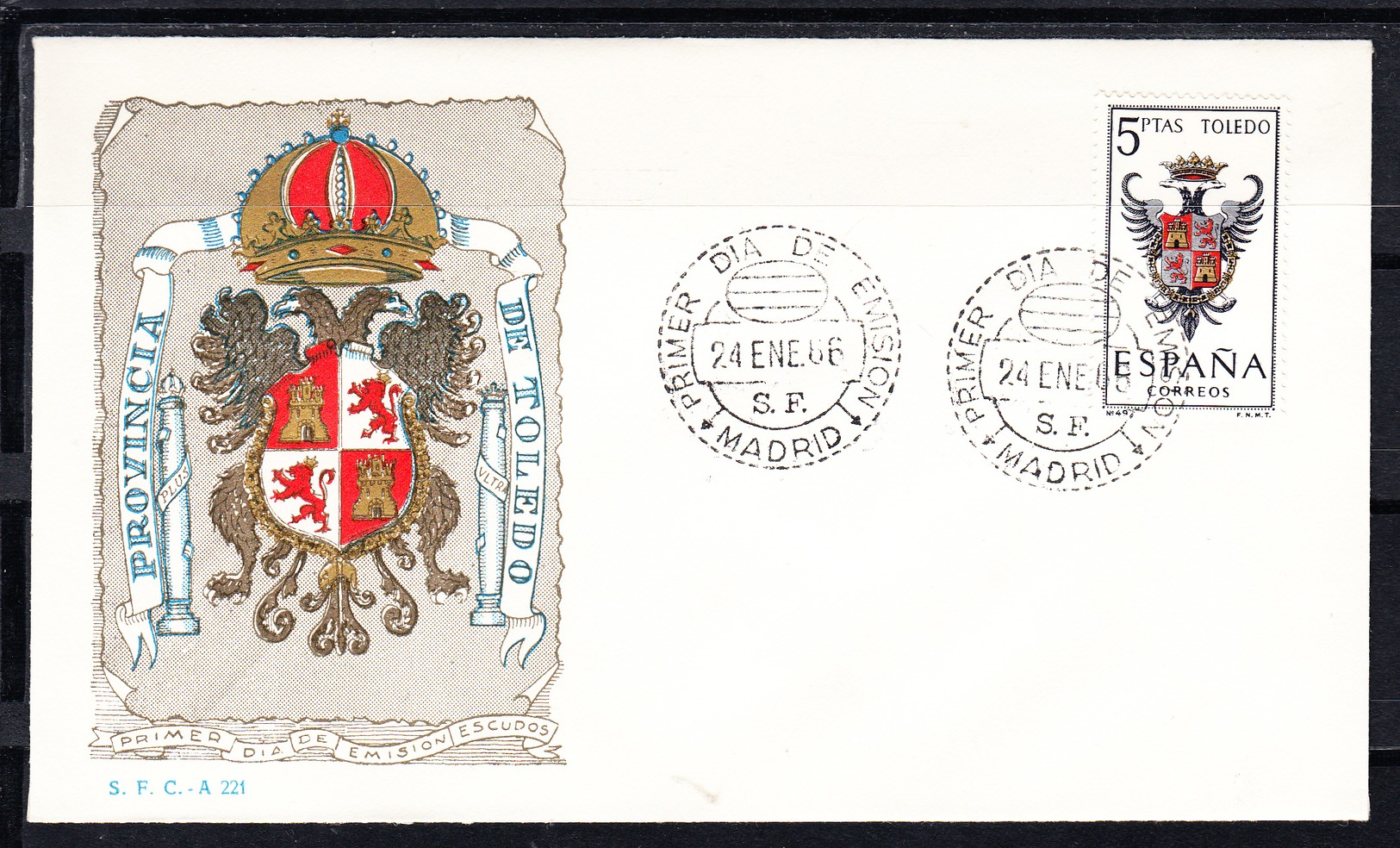 ESPAÑA 1966.SOBRE 1er. DIA FDC EDIFIL Nº 1696.ESCUDO DE TOLEDO .MATASELLOS DE MADRID . CECI 3 Nº 206 - FDC