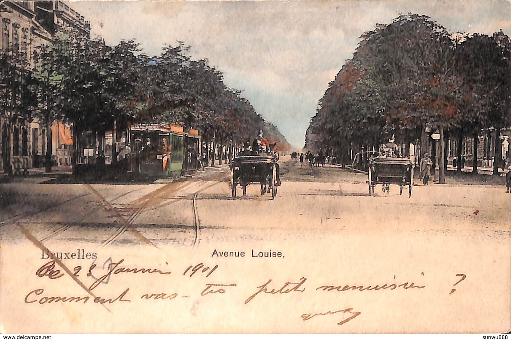 Bruxelles - Avenue Louise (top Animation, Tram Tramway Colorisée 1901) - Ixelles - Elsene
