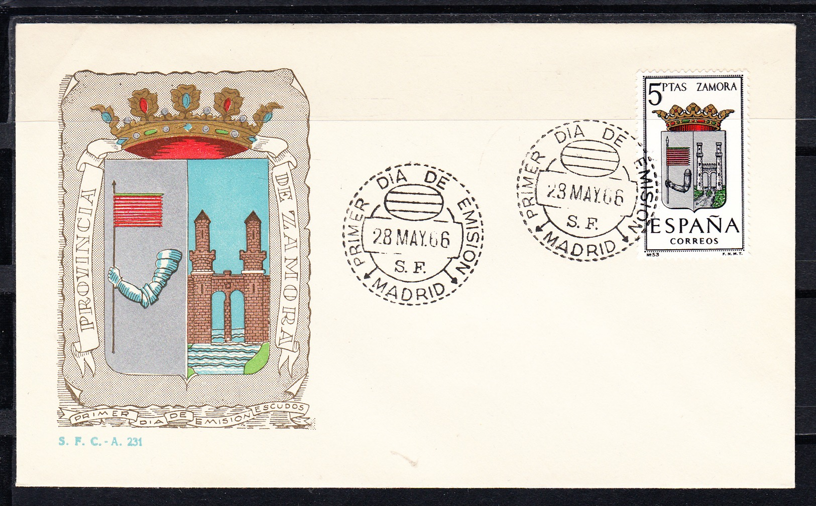 ESPAÑA 1966.SOBRE 1er. DIA FDC EDIFIL Nº 1700.ESCUDO DE ZAMORA  .MATASELLOS DE MADRID . CECI 3 Nº 209 - FDC