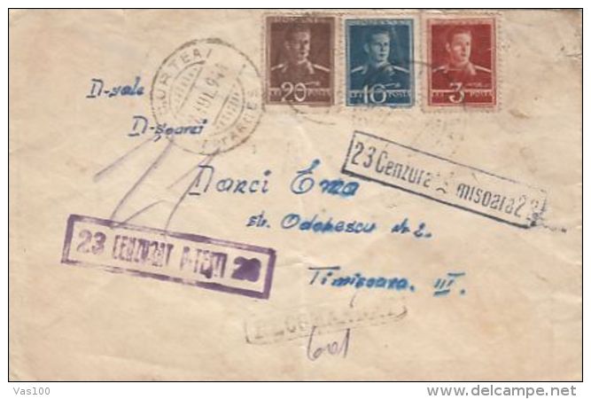 KING MICHAEL, CENSORED TIMISOARA NR 23 AND PITESTI NR 23, WW2, STAMPS ON REGISTERED COVER, 1944, ROMANIA - Covers & Documents