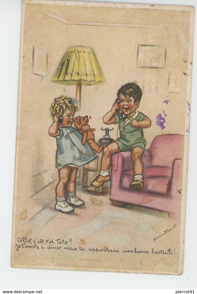 ENFANTS - LITTLE GIRL - MAEDCHEN -Jolie Carte Fantaisie Enfants Avec Ours En Peluche Au Téléphone Signée GERMAINE BOURET - Bouret, Germaine