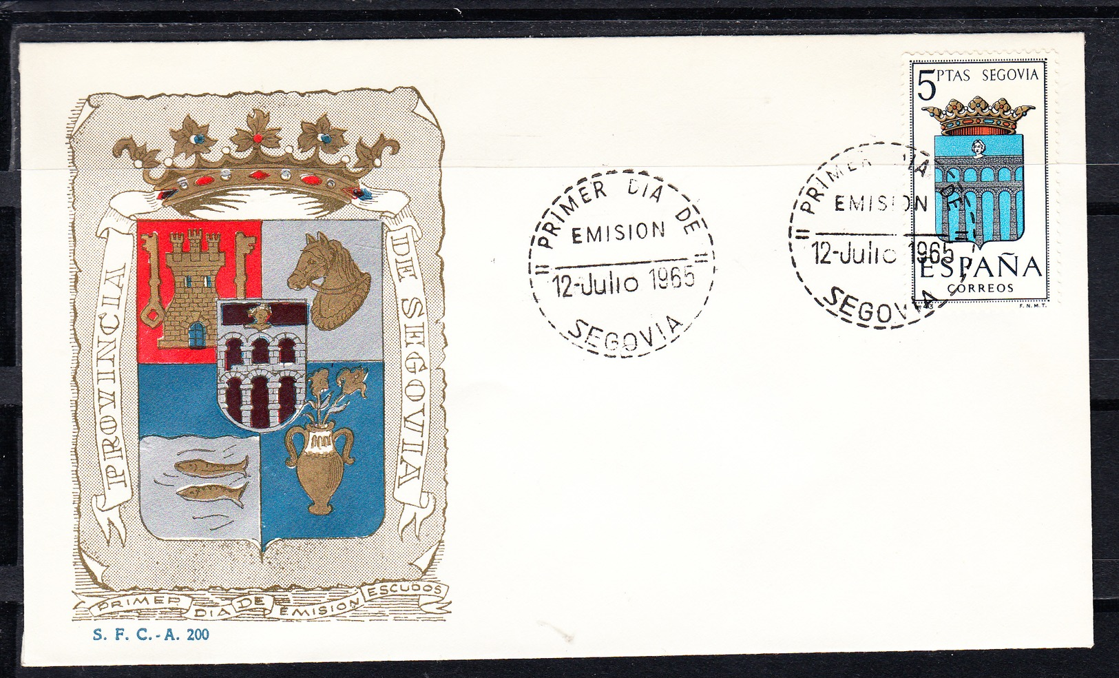 ESPAÑA 1965.SOBRE 1er. DIA FDC EDIFIL Nº 1637 .ESCUDO DE SEGOVIA .MATASELLOS DE LA PROVINCIA . CECI 3 Nº 221 - FDC