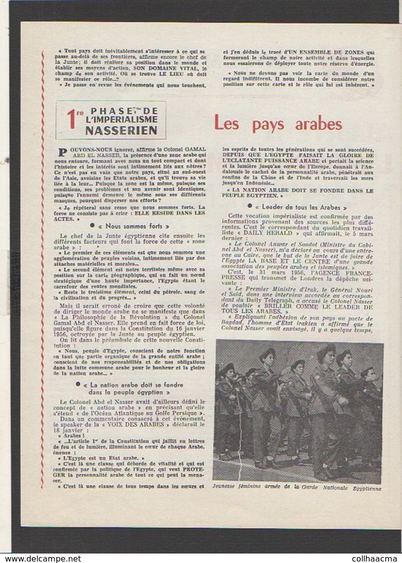 Militaria Politique / Feuillet "Document" De1956 / Col.Nasser  / Alerte à L'Impérialisme Nasserien "Un Nouveau Führer " - Documents Historiques