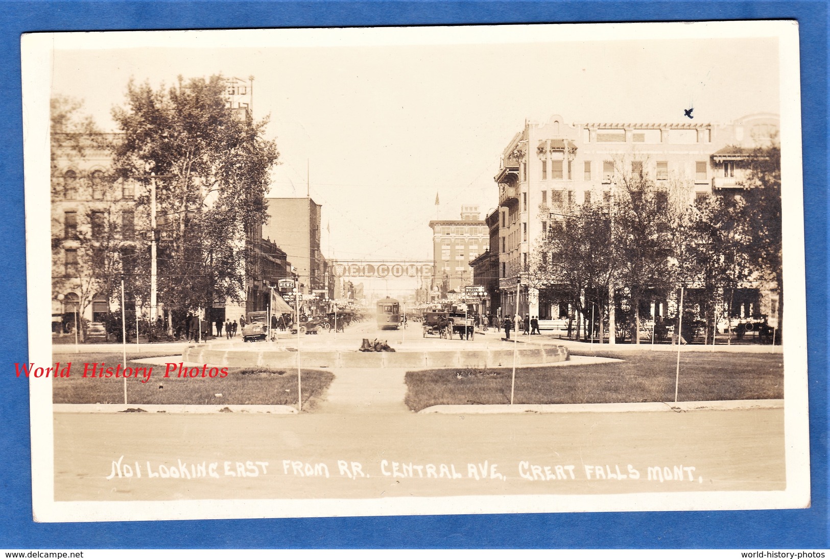 CPA Photo - GREAT FALLS , Montana - Look East From R.R. Central Avenue - Tramway - Electric Lights Welcome - Great Falls