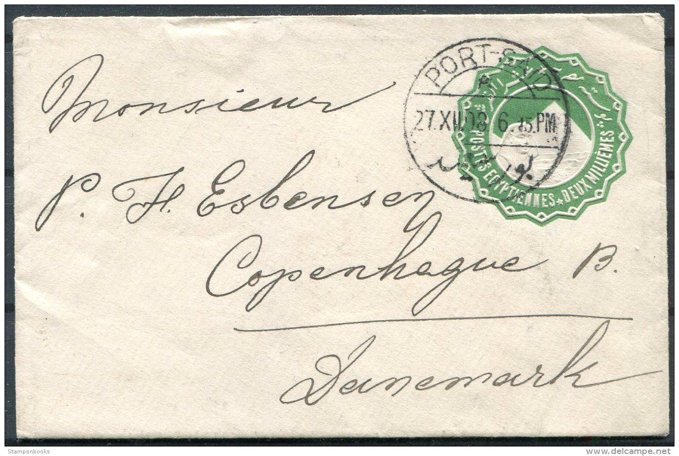 1908 Egypt Stationery Cover, Port Said - Copenhagen Denmark - 1866-1914 Khedivate Of Egypt