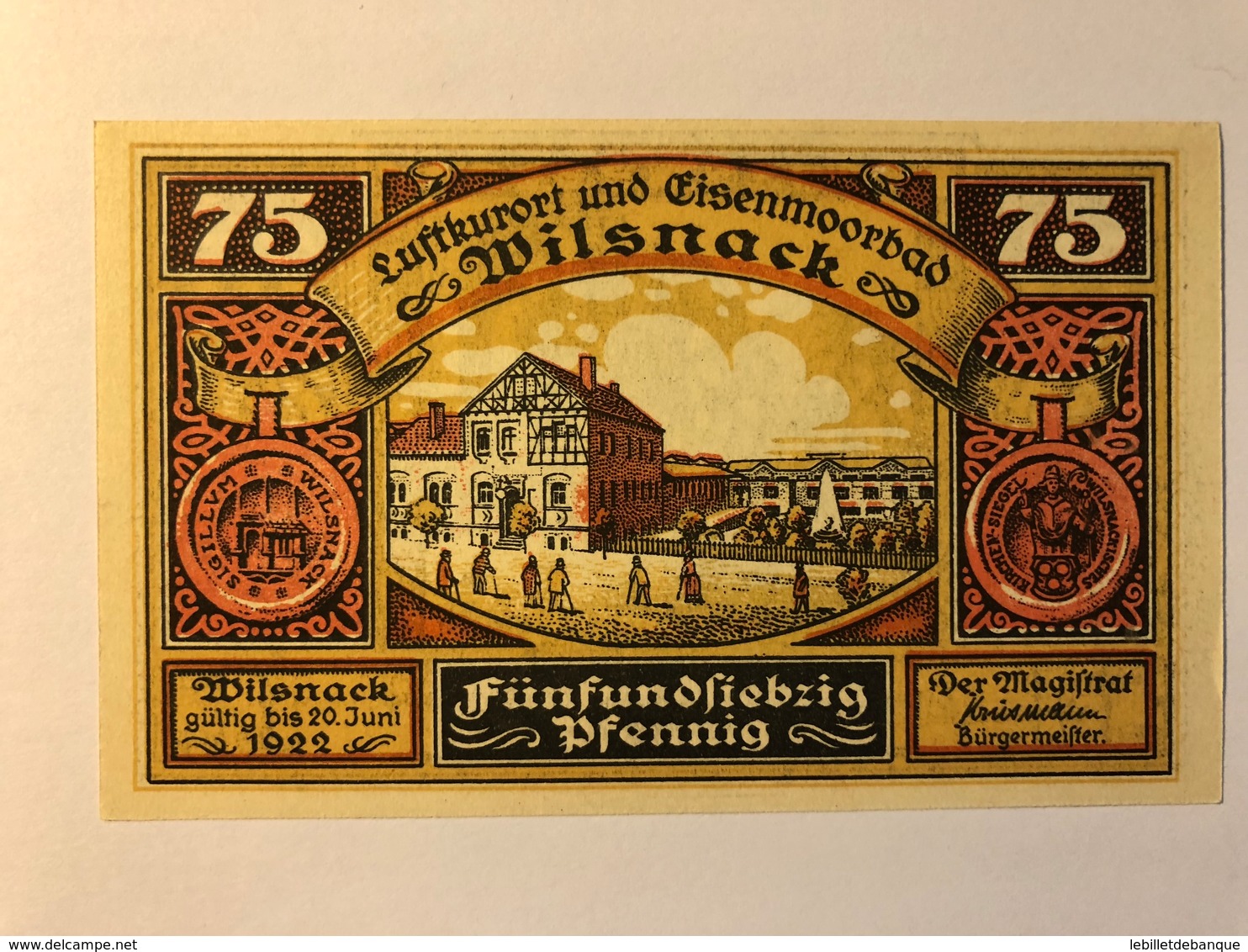 Allemagne Notgeld Wilsnack 75 Pfennig - Collections