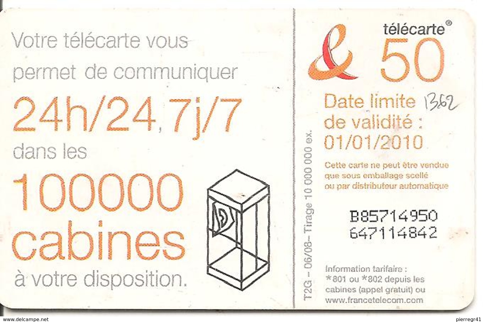 CARTE°-PUBLIC-50U-F1362-GEM1-06/08-DANSE 6-V°100000 CABINES-Ex 01/01/2010-UTILISE-TBE - 2008