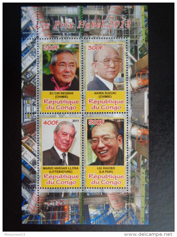 2011 BLOC  DENTELE 4 TIMBRES ** -  LES PRIX NOBEL 2010 - Neufs