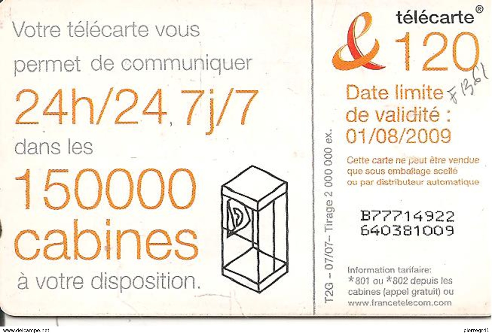 CARTE°-PUBLIC-120U-F1361-GEM1-07/07-DANSE 5-V°150000 CABINES-01/08/2009 -UTILISE-TBE- - 2007