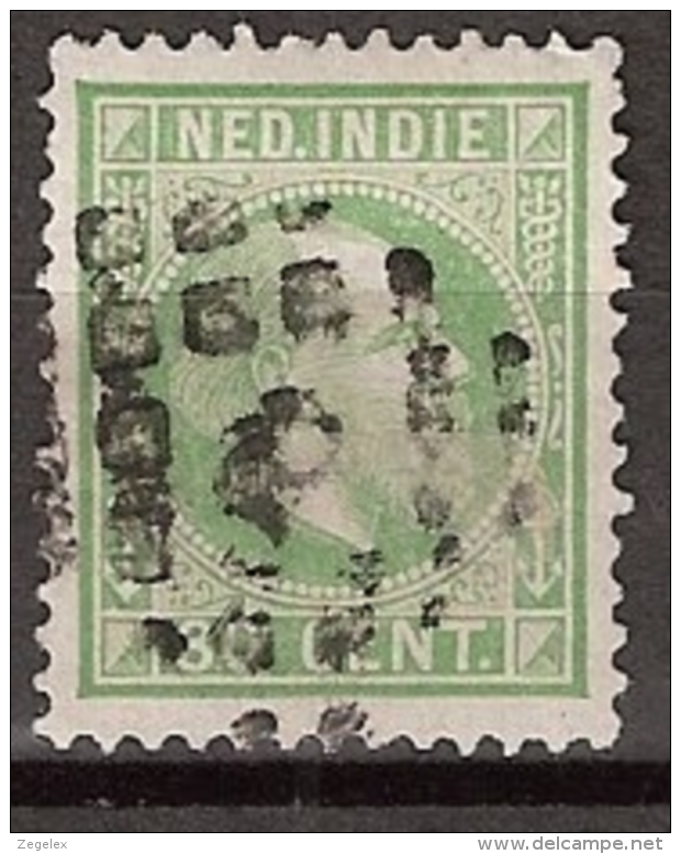 Ned Indie 1870 Koning Willem III. 30 Cent. NVPH 14K 12,5x12,5 Grote Gaten - Nederlands-Indië