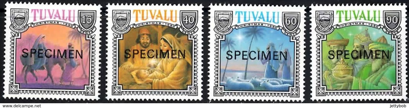 TUVALU 1990 Christmas Complete Set Of 4 Values Overprinted SPECIMEN Unmounted Mint - Tuvalu