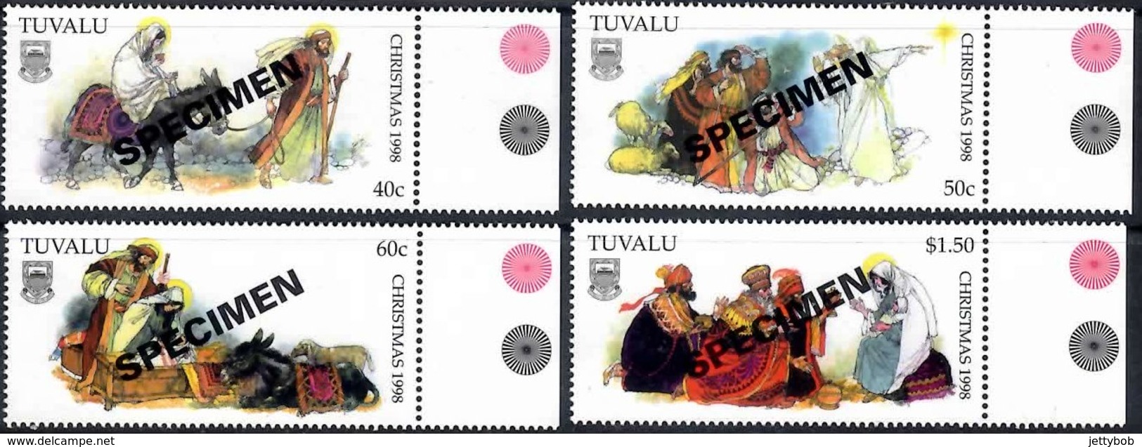 TUVALU 1998 Christmas Complete Set Of 4 Values Overprinted SPECIMEN Unmounted Mint - Tuvalu