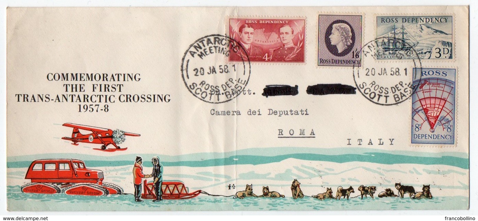 1958 COMMEMORATING THE FIRST TRANS-ANTARCTIC CROSSING / OFFICIAL COVER CIRCULATED TO ITALY - Eventi E Commemorazioni