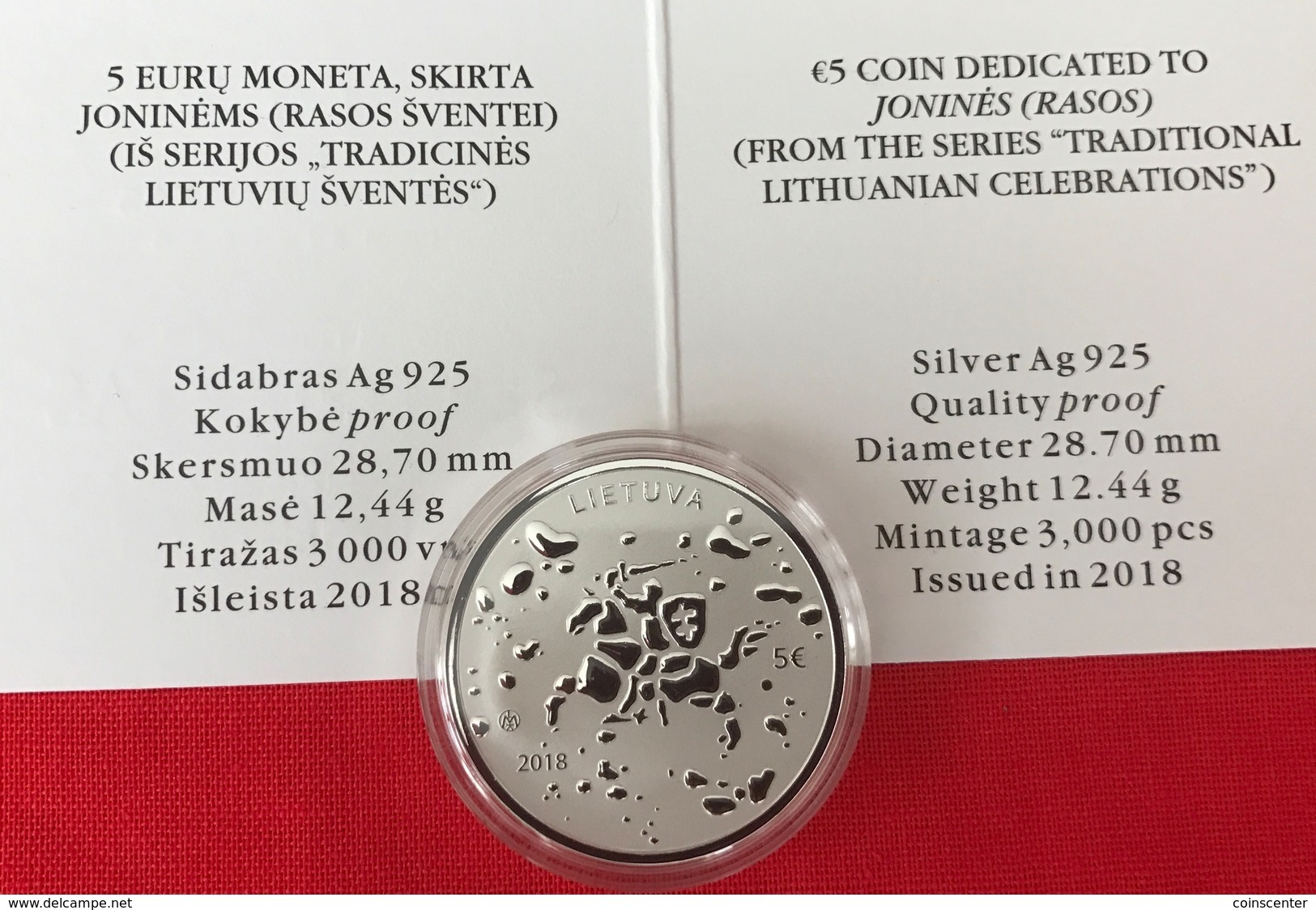 Lithuania 5 Euro 2018 "Jonines - Rasos" Silver PROOF - Lithuania