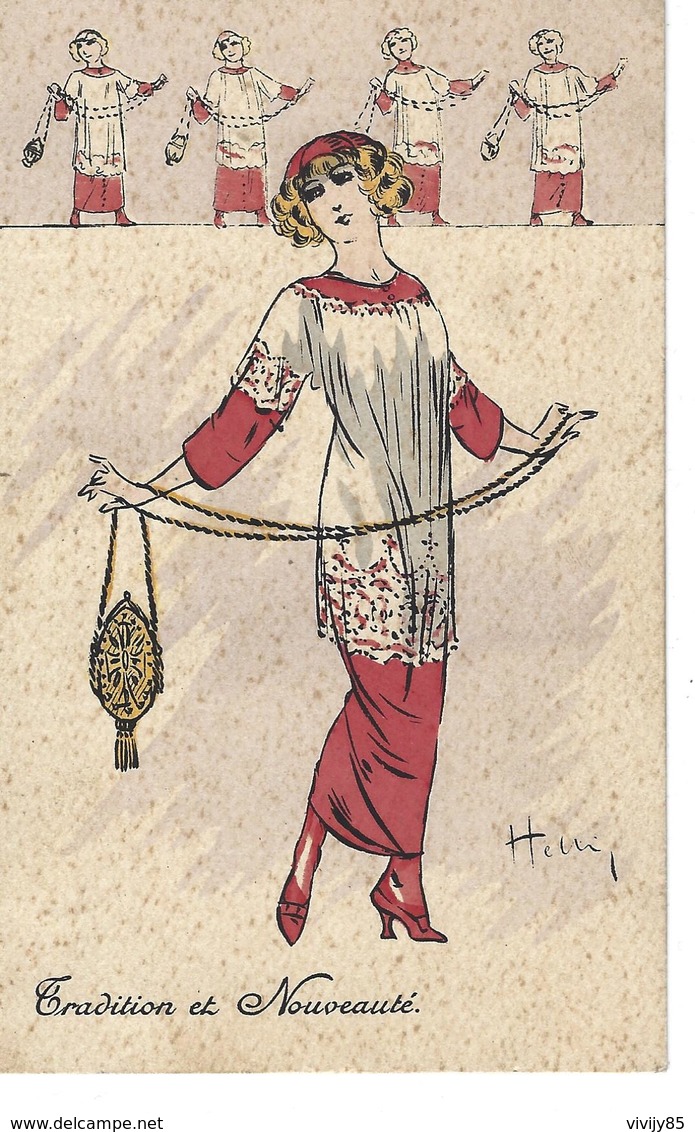 T.Belle Carte Fashion " Tradition Et Nouveauté " - Femme élégante De L'illustrateur HELLI ( Louis Icart ) - Helli