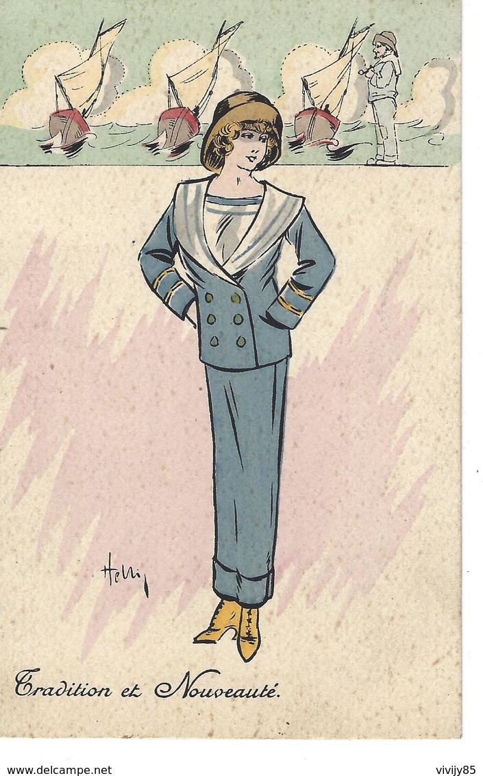 T.Belle Carte Fash " Tradition Et Nouveauté " - Femme élégante En Tenue De Marin De L'illustrateur HELLI ( Louis Icart ) - Helli