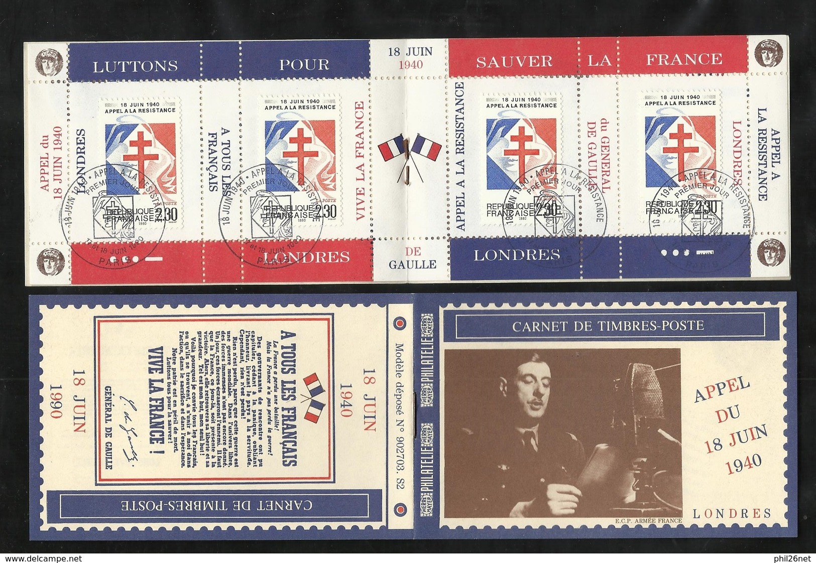 Rare Carnet Illustré Premier Jour Paris 17 Et 18 /06/1990 Le 50ème Anniversaire Appel De Gaulle Le N° 2656x4  P.Mayer TB - Conmemorativos