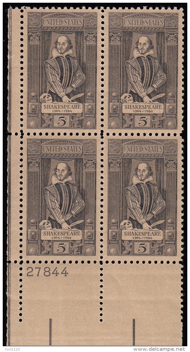 UNITED STATES - Scott #1250 William Shakespeare / Mint NH Plate Block Stamp LL (pb1407) - Blocs-feuillets