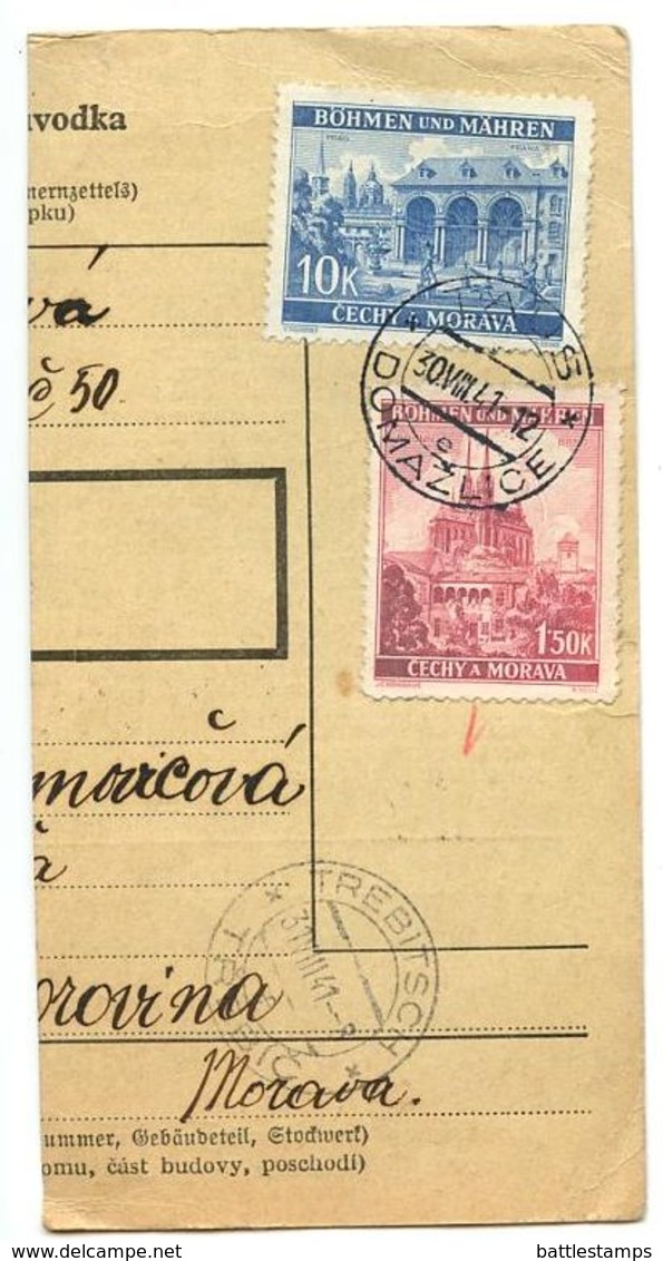 Czechoslovakia Bohemia & Moravia 1941 Parcel Card Domažlice / Taus, Scott 32 & 47 - Covers & Documents